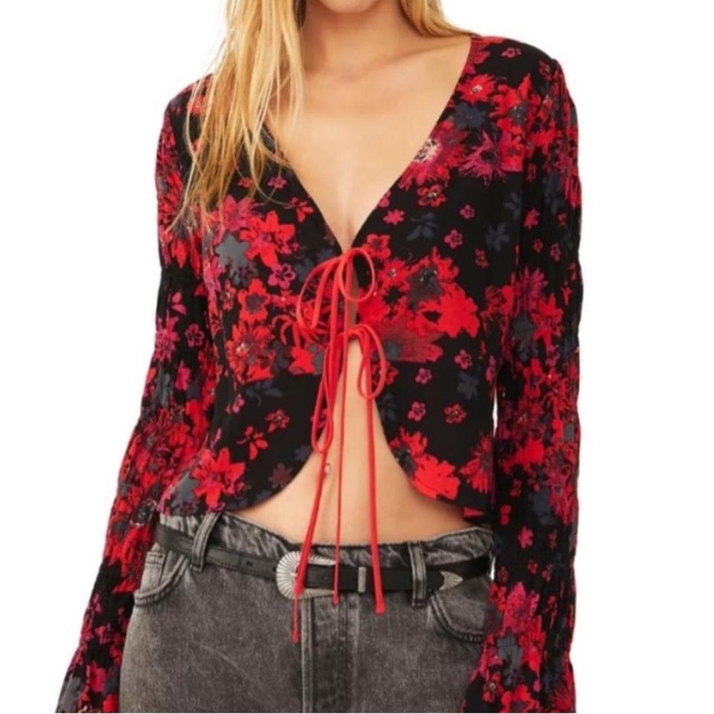 Free People | Venice Floral Tie Front Top size S
